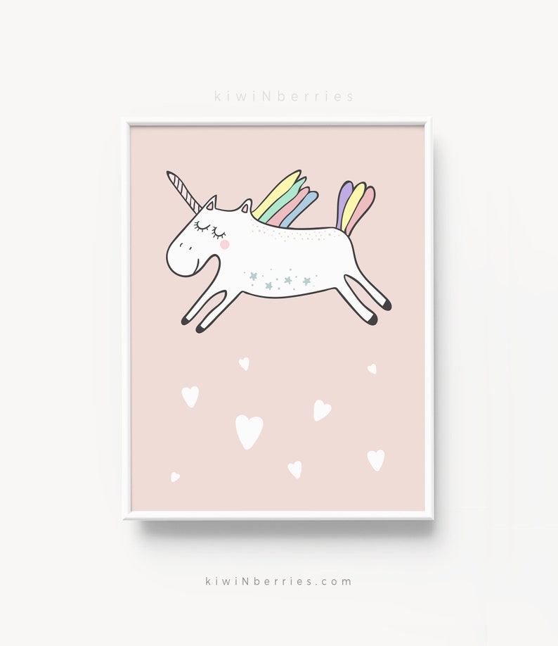 Set of 4 Unicorn Prints Unicorn Wall Art Set Girls Nursery Etsy