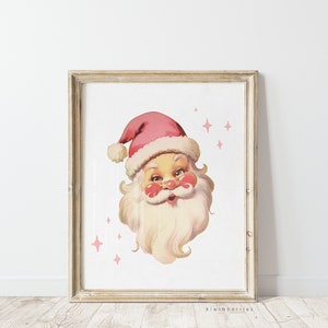 Pink Christmas Print Digital, Pink Santa Wall Art, Vintage Santa Claus Poster, Pink Christmas Art, Digital Santa Print, Printable Christmas