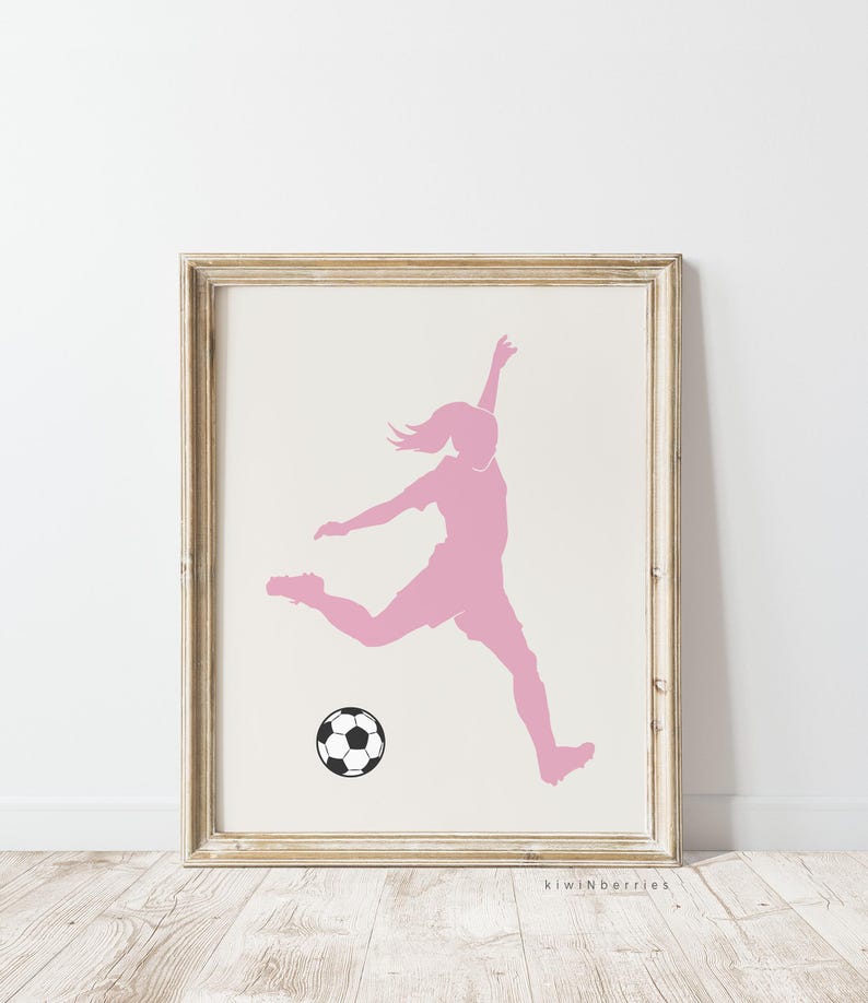 Female Soccer Prints, Girl Set of Sport Art, Football Pink Poster