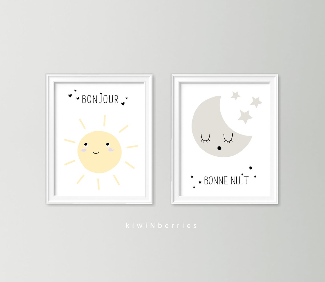 Bonjour and Bonne Nuit Print Set Nursery Prints Babys Room | Etsy