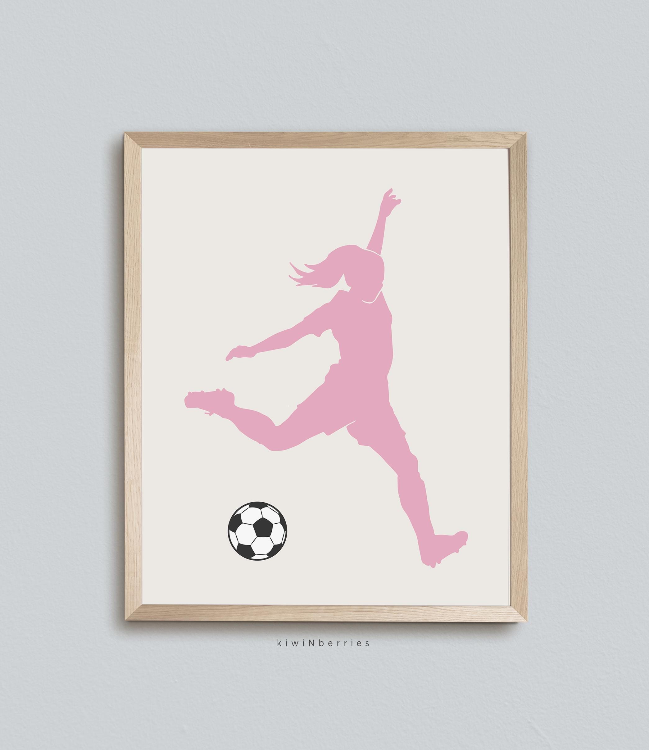Pink Soccer player Print, Printable Art for Girls Room, Sport Poster, Girl Soccer Poster, Football woman Art Prints, Girl kicking ball
