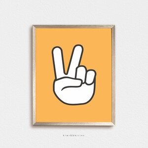 Peace sign Print, Boys room wall Art, Yellow Mustard Ochre, Hand Sign Printable, Cool Rad Prints for Kids
