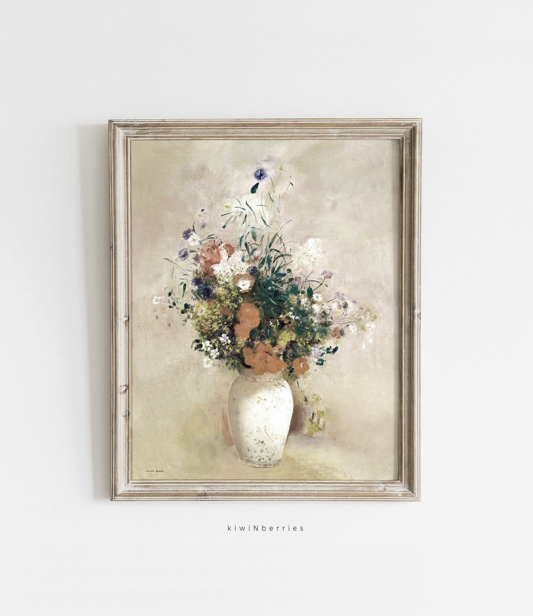 Vintage Floral Vase Print: Neutral Farmhouse Gallery Wall Art (digital ...