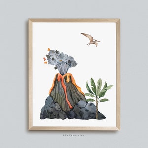 Volcano Print, Jurassic Wall Art, Boys Room Art, Printable Digital, Volcano Poster