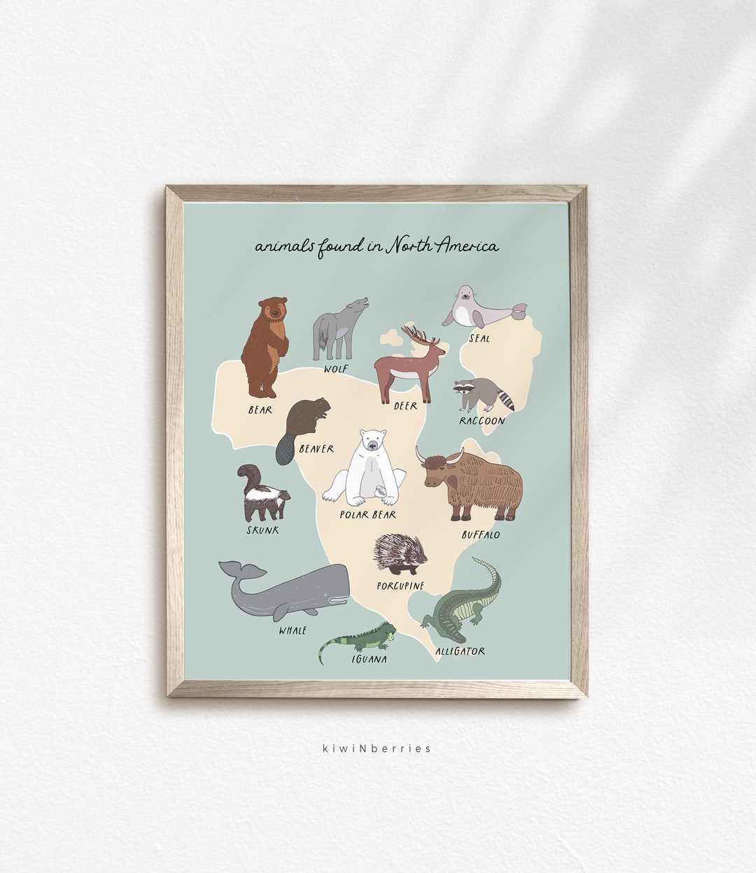 Animals of North America Print, Continent Printable Art, Classroom ...