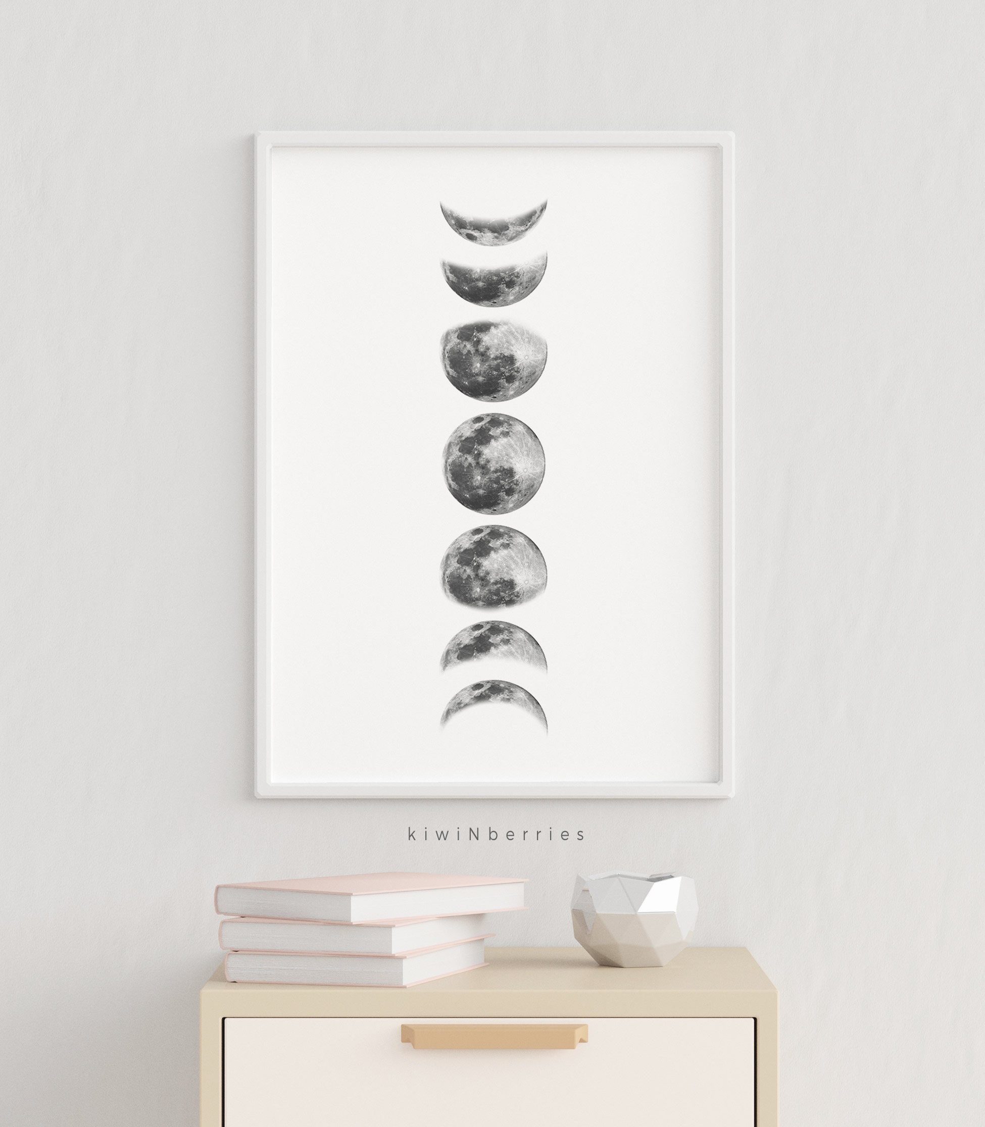 Poster con calendario delle fasi lunari di febbraio 2026 marzo - 2027, stampa verticale su tela con ciclo lunare, pronto da appendere, con cornice, decorazione artistica da parete (40,6 x 61 cm