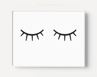 Eyelashes print - Modern minimalist wall art - Bedroom wall prints - Good night poster - Eyelashes wall poster - Closed eyes print