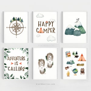 Camping Printable Art, Toddler boy Room Decor, Digital Downloadable, Adventure Outdoors, Happy Camper Prints, Camp Posters for Kids