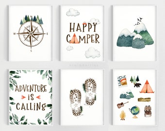 Camping prints, Outdoor boys wall art, Camp posters, Adventurer boys, Boys printable art, Outdoor kids art, Happy Camper print, Camping art