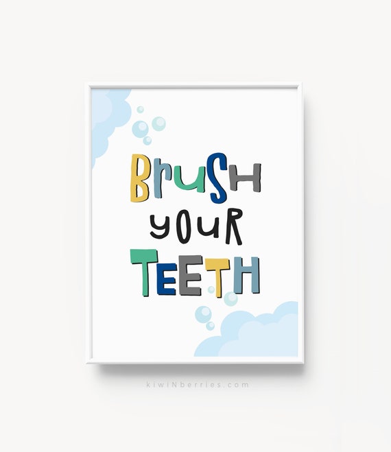 Brush Your Teeth Print Kids Bathroom Wall Decor Bathroom | Etsy