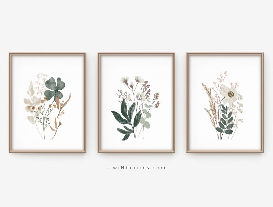 Wildflower Watercolor Prints: Farmhouse Meadow Wall Art (set of 3 ...