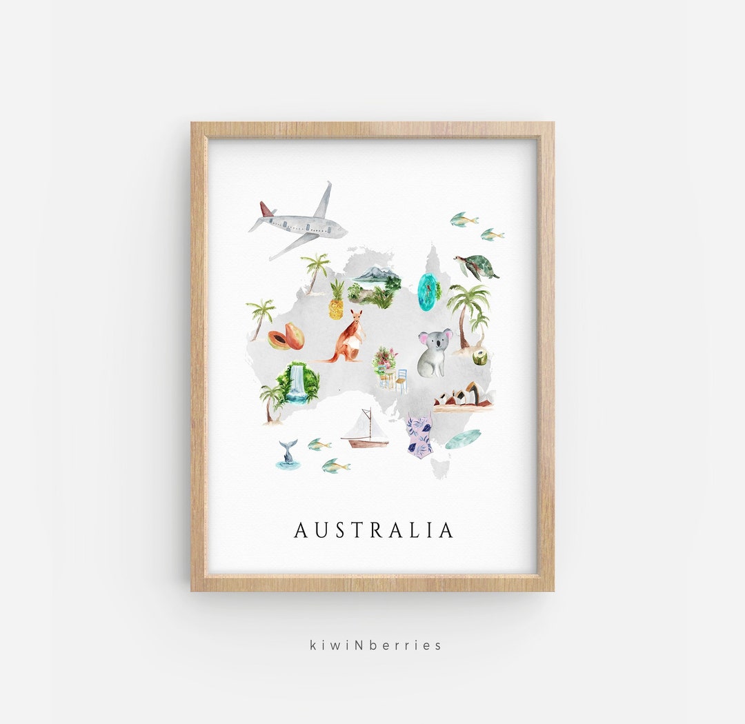 Australia Map Print, Printable Map of Australia, Travel Decor, Kids ...