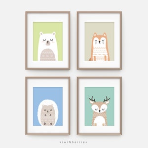 Nursery print set for boys - Woodland animals - Baby boy nursery wall art - Printable nursery wall art - Digital print - Nursery digital art