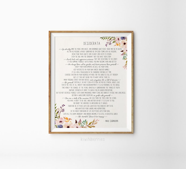 Desiderata print Max Ehrmann poem Desiderata poster Desiderata printable Literature Print 11x14 16x20, Desiderata art print image 4