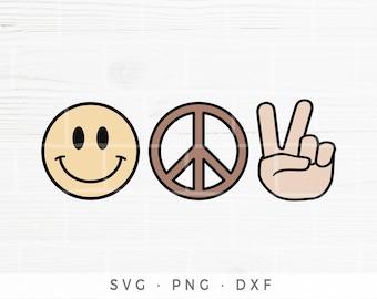Retro Peace Sign SVG: Boho Smiley Face Cut File