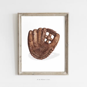May include: A brown leather baseball mitt with red stitching. The mitt is in a vintage style and has a worn look.