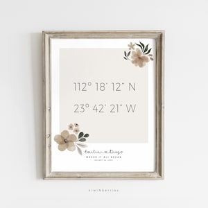Impressão digital de localização, arte para impressão de coordenadas, presente de lembrança de lugar especial, onde tudo começou, presente de casamento de noivado, personalizado