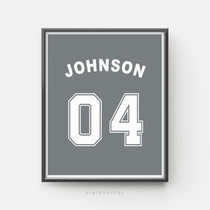 Custom Sport Jersey Print, Name and Number Poster, Personalized Wall Art, Printable Custom Boy Art, Any color, Baseball Basketball