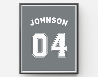 Poster personalizzato per maglia sportiva: nome e numero personalizzati (download digitale)