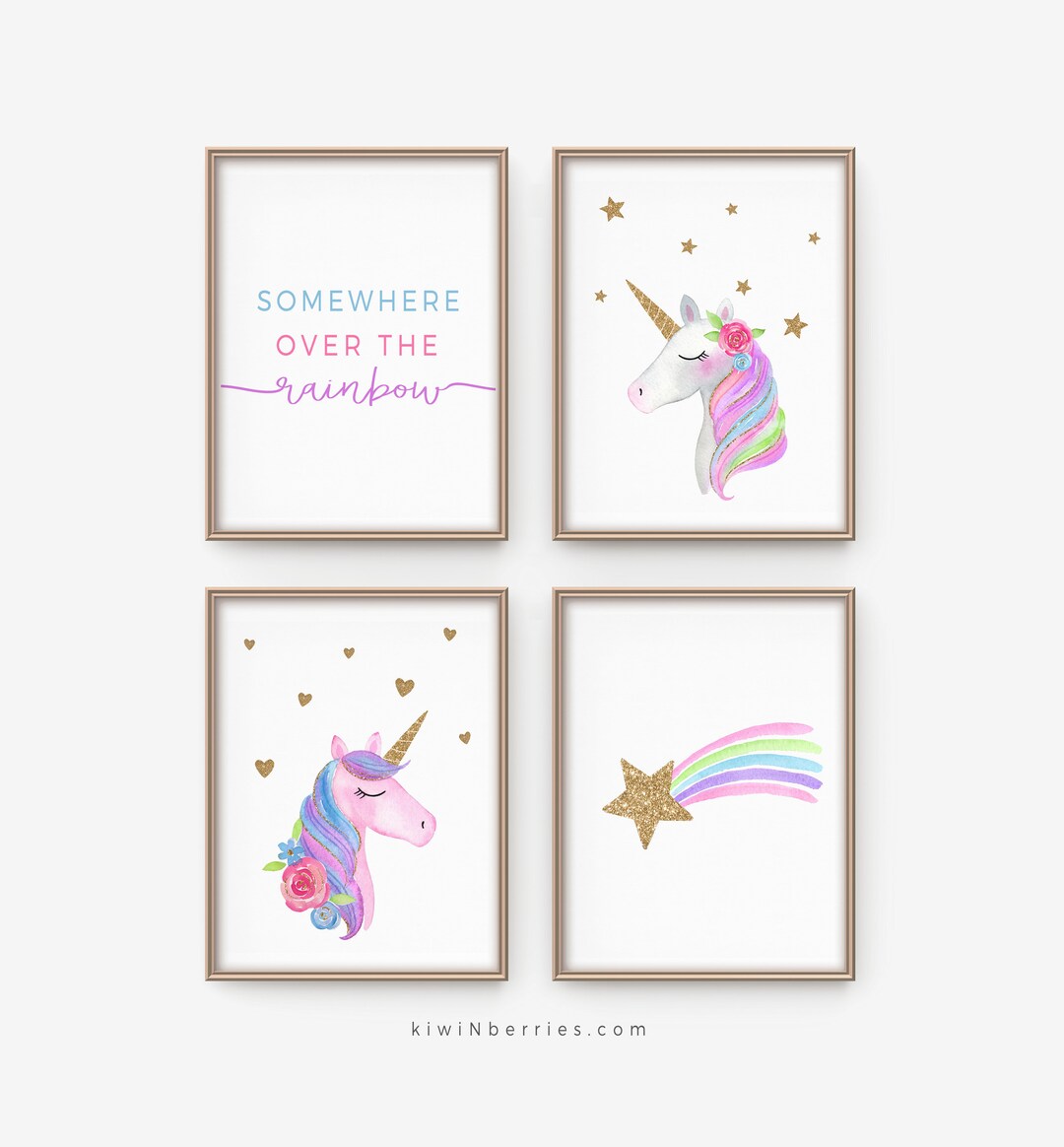 Unicorn Printable Art Set, Girls Room Decor, Digital Unicorn Prints ...