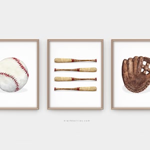 Baseball print set, Baseball printable art, Baseball posters, Sport art prints, Bat mitten ball, Printable wall art, Baseball art