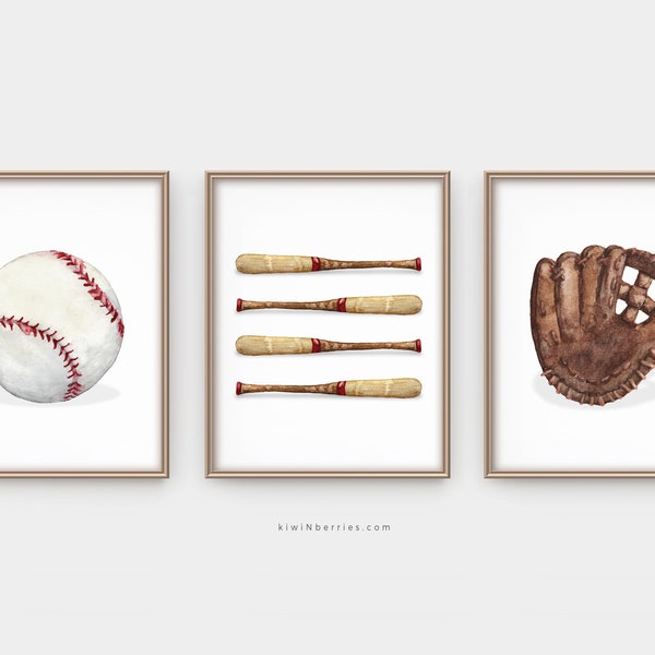 Baseball print set, Baseball printable art, Baseball posters, Sport art prints, Bat mitten ball, Printable wall art, Baseball art