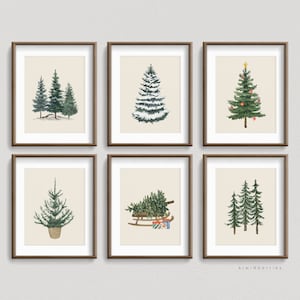 Christmas tree prints, Set of 6 Printables, Holiday Wall art, Farmhouse Christmas Decor, Winter Pine Trees, Christmas Tree Digital