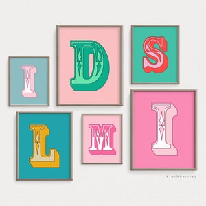 Impresión de letras personalizada, impresión digital de signos de letras, regalo para un amigo, póster del alfabeto personalizado, iniciales coloridas, monograma personalizado