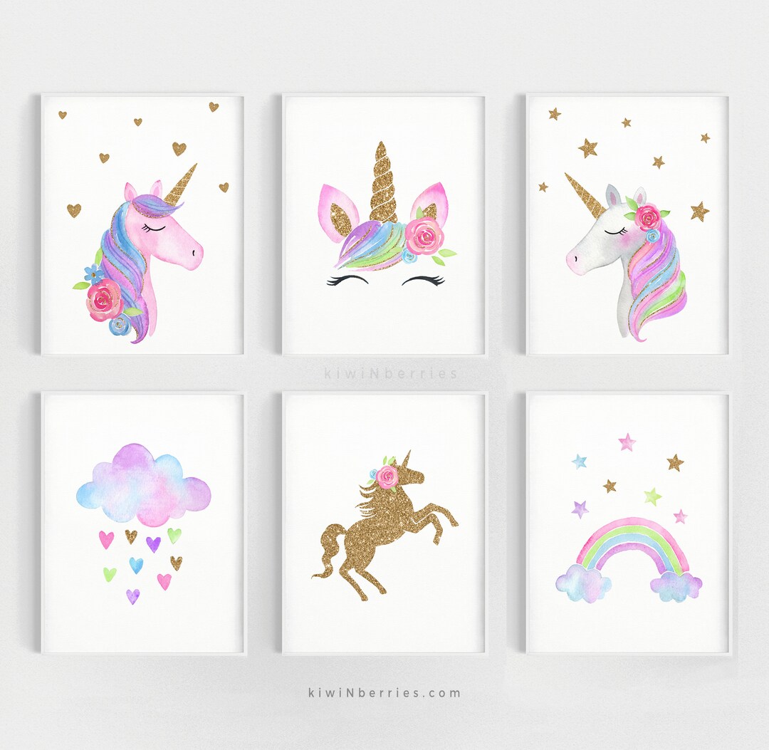 Unicorn Wall Art Set, Printable Unicorn Art, Girls Room Decor, Unicorn