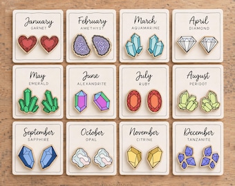 Birthstone Earring SVG Bundle, 12 Months Gemstone Stud Earrings, Laser Cut Jewelry Files, Wood Acrylic, Maker Commercial Use