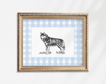 Husky Hund Skizze Print: Vintage Bauernhaus Kinderzimmer Kunst (Digitaler Download)
