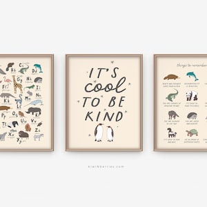 Set of 3 Educational Posters, Inclusion and Mental Health for Kids, Children Learning Prints, Classroom Wall Art, Alphabet Kindness print