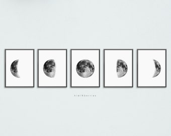 Monochrome Lunar Phases Print Set (Digital Download)