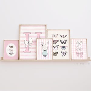 Pink Bow Girl Prints: Butterfly, Bunny, Initial Monogram (Digital Download)