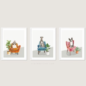 Gallery Wall Art Prints, Dogs sitting on Sofas, Printable wall Art, Dog posters, Gallery Wall Printable Art, Set of 3