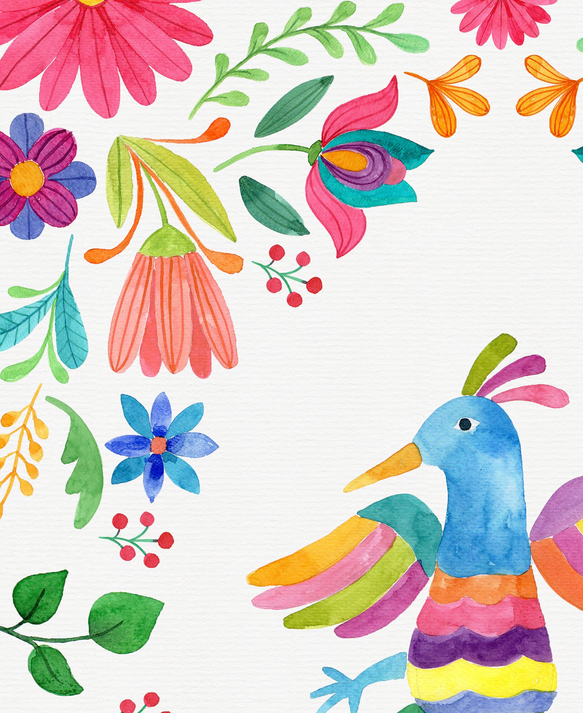 Mexican Floral Bird Art Print: Colorful Otomi Embroidery (digital ...