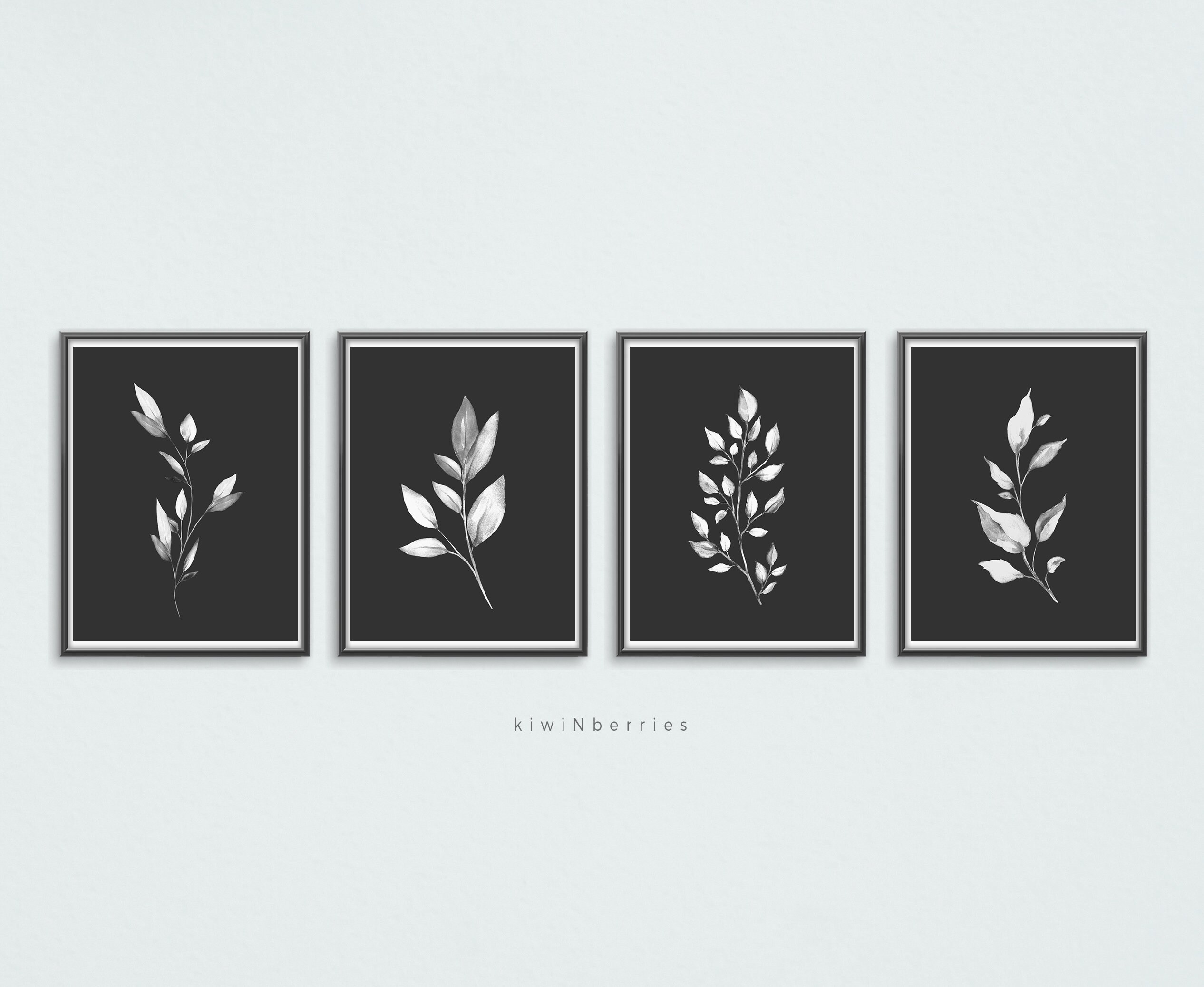 Dark Botanical Prints Printable Plant Wall Art Black | Etsy