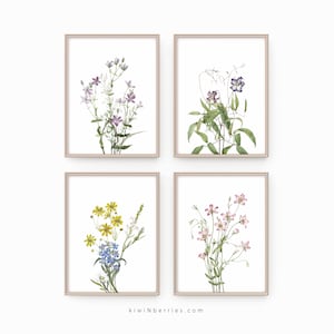 Wildflowers Print, Flower Wall Art, Botanical Print, Set Of 4 Prints, Flower Prints, Gallery Wall Decor, Printable Flowers, Poster Set