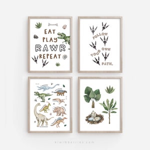 Set of 4 Dinosaur Prints, Kids Gallery Wall Set, Dinosaur Wall Art, Dinosaur Nursery, Boys Room Dinosaur Decor, Kids Room Wall Art, Poster