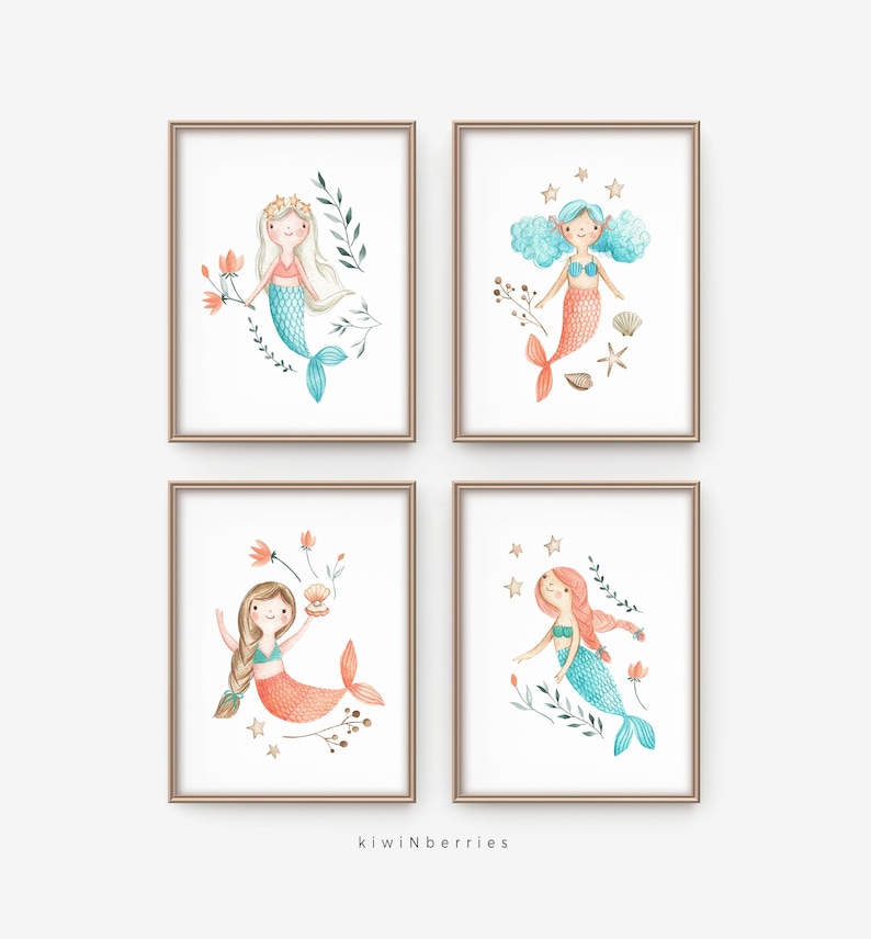 Quirky Mermaid Print Girls Room Wall Art Mermaid Printable - Etsy