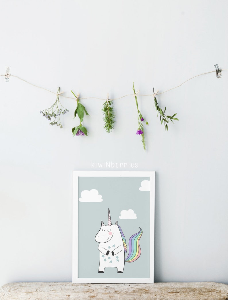 Set of 4 Unicorn Prints Unicorn Wall Art Set Girls Nursery Etsy