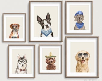 Set of 6 Watercolor Dog Prints, Nursery Decor (Digital Download)