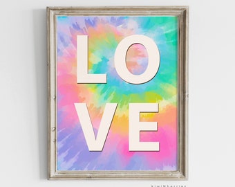 Love Digital Print, Colorful Groovy Art, Love Poster, 60s wall Art, Sixties Peace and Love