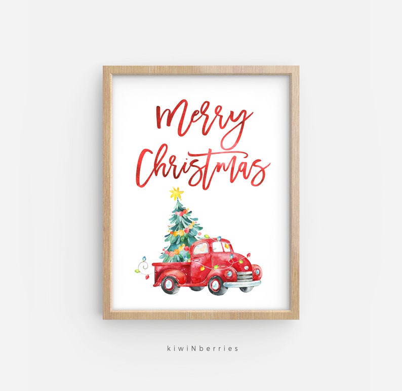 Christmas Decorations Merry Christmas Print Red Truck Wall - Etsy
