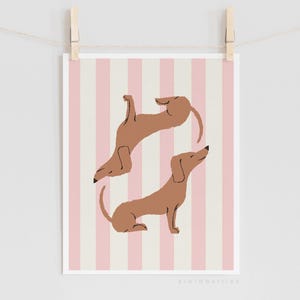 Dachshund Poster, Pink Nursery Decor, Fun Puppy Prints, Little Girl Room Decor, Digital Dog Print, Wiener dog Wall Art, Pink Stripes