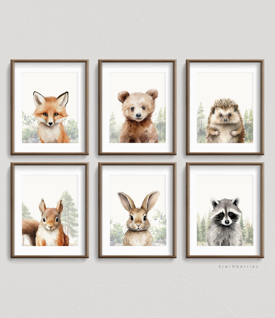 Woodland Nursery Art, Baby Animals Print, Forest Animals Prints Digital