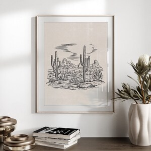 Western Landschaft Print, Kaktus Wüste Wandkunst, rustikales Rodeo Poster, Western Wüste Wandkunst, druckbare Digital