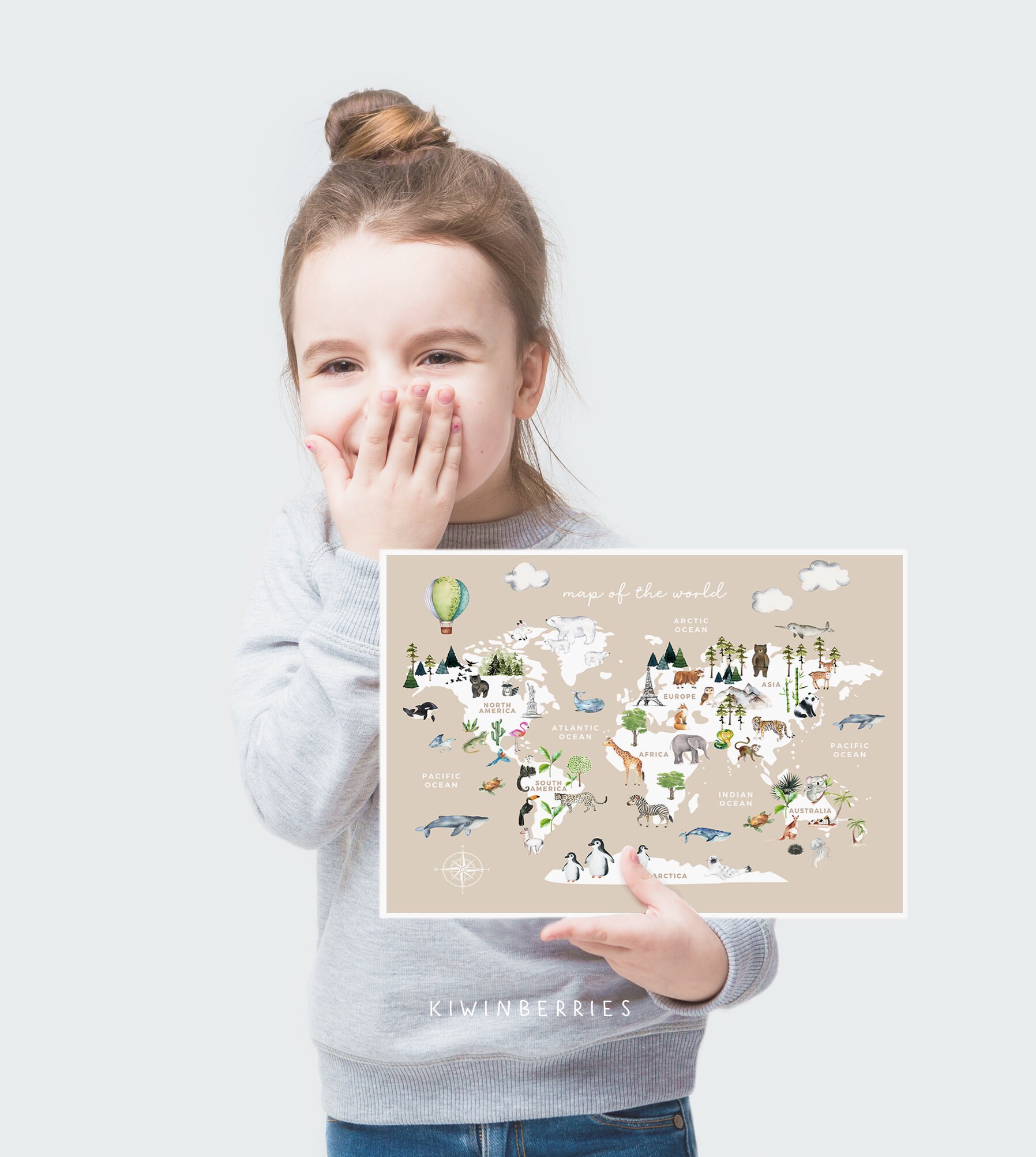 Printable World Map World Map Poster Animal Map Wall Art - Etsy