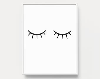 Eyelashes print for kids, Minimalist printable, Monochrome black and white, Scandinavian art, Eyelashes poster, Lashes print, Children