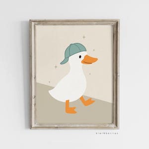 Impresión de pato divertido, pato con gorra de béisbol, arte de pared imprimible de pato genial para niños, póster de animales para guardería, decoración de sala de juegos con descarga digital